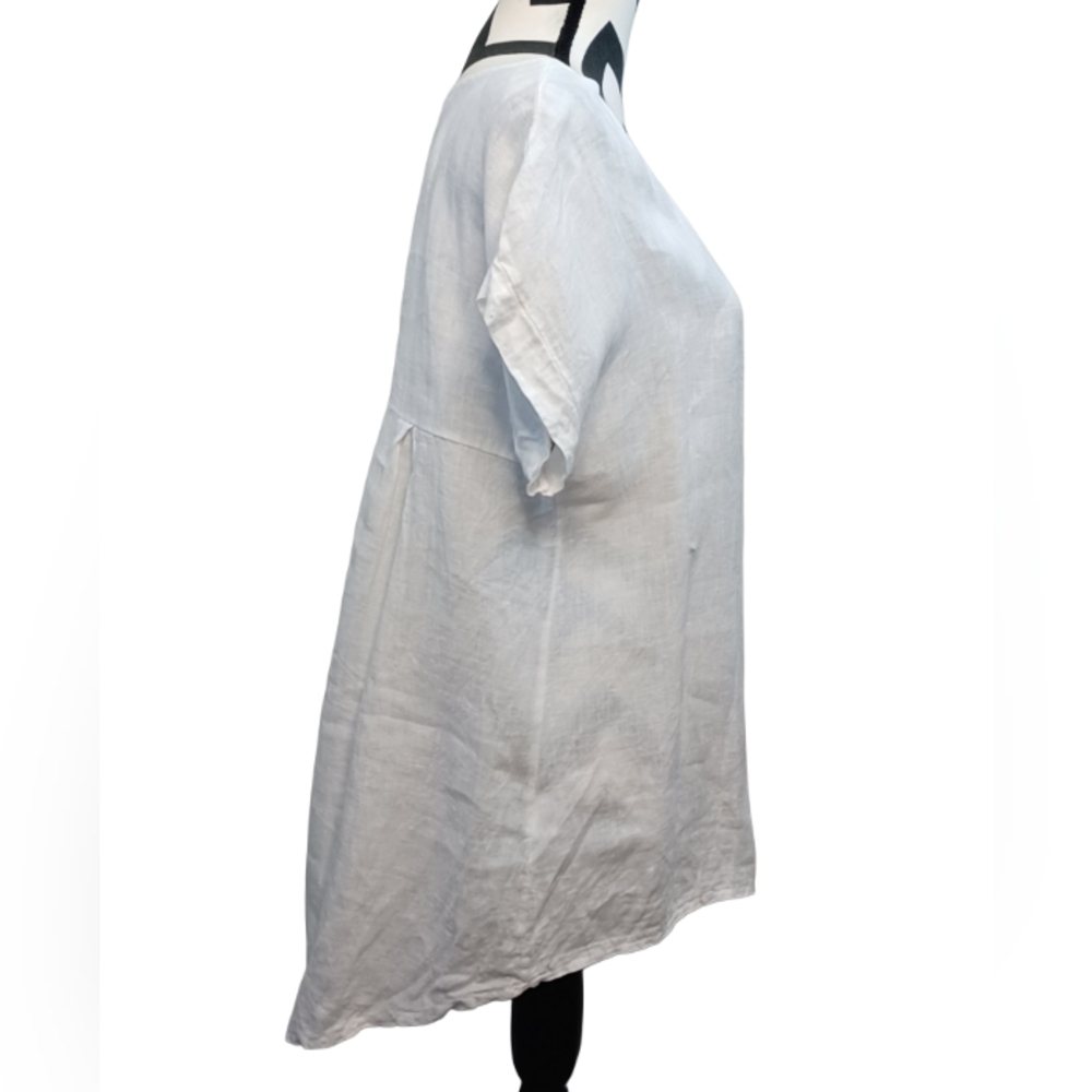 Terzo Millennio Italy White 100% Linen Coastal Lagenlook Sz M Tunic Top - Picture 3 of 13